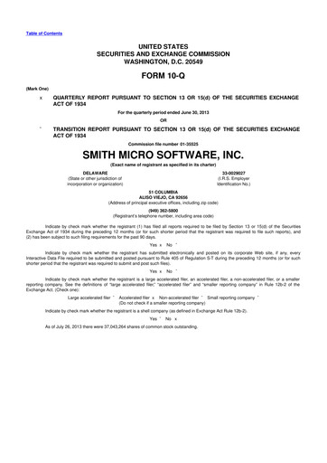 Miniature Smith Micro Software
 10-Q Rapport trimestriel 2013 