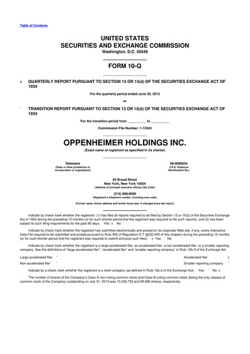 Vorschaubild Oppenheimer Holdings
 10-Q Quartalsbericht 2013 