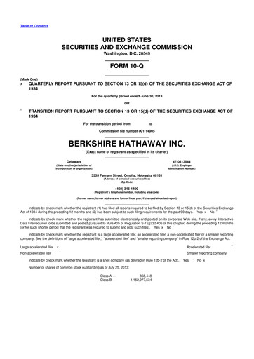 Thumbnail Berkshire Hathaway  10-Q Quarterly Report FY2013 