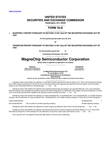 Miniature Magnachip Semiconductor 10-Q Rapport trimestriel 2013 