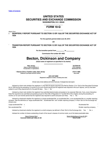 Thumbnail Becton Dickinson 10-Q Quarterly Report FY2013 