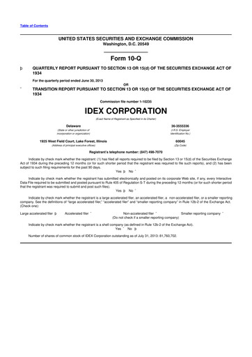 Vorschaubild IDEX 10-Q Quartalsbericht 2013 