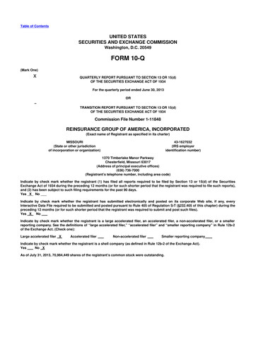 Thumbnail Reinsurance Group of America
 10-Q Quarterly Report FY2013 