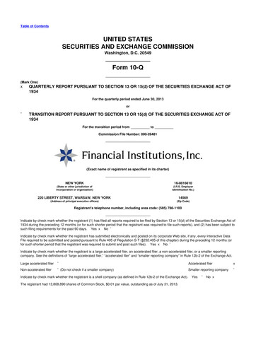 Thumbnail Financial Institutions 10-Q Quarterly Report FY 