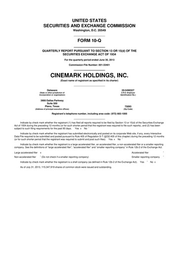 Thumbnail Cinemark Theatres
 10-Q Quarterly Report FY 
