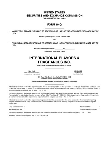 Thumbnail International Flavors & Fragrances
 10-Q Quarterly Report FY2013 