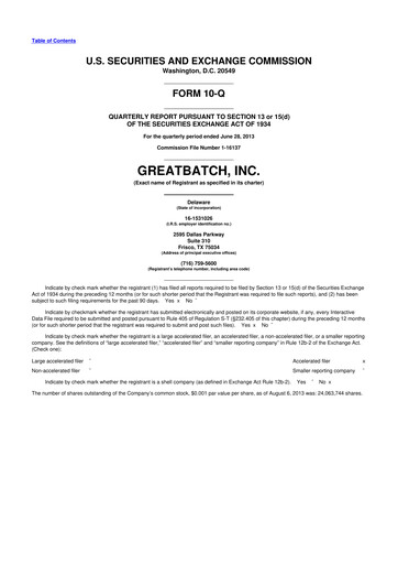 Miniature Integer Holdings
 10-Q Rapport trimestriel 2013 