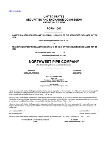 Miniature Northwest Pipe Company
 10-Q Rapport trimestriel 2013 