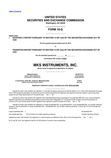 Thumbnail MKS Instruments 10-Q Quarterly Report FY2013 
