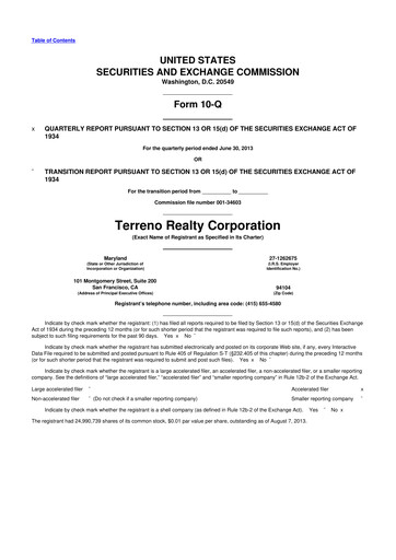 Thumbnail Terreno Realty
 10-Q Quarterly Report FY2013 