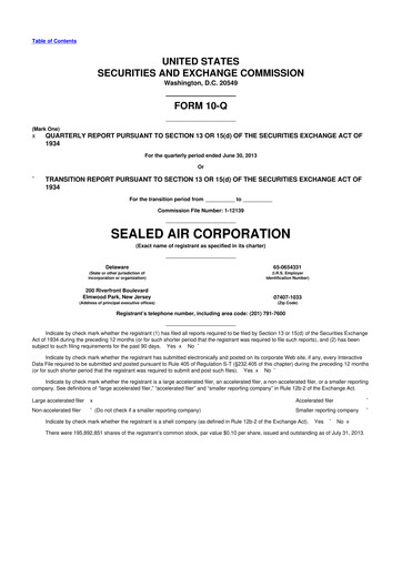 Miniature Sealed Air
 10-Q Rapport trimestriel 2013 