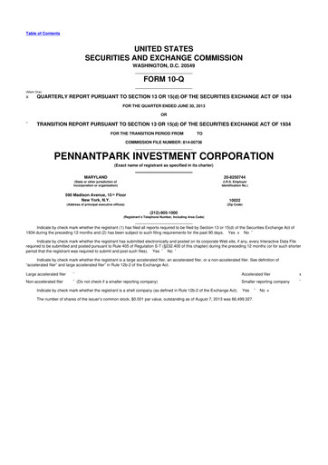 Thumbnail PennantPark Investment 10-Q Quarterly Report FY 