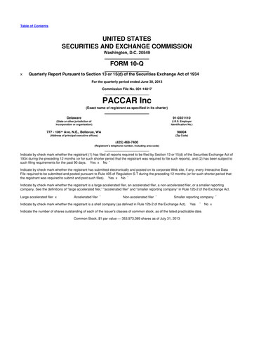 Thumbnail Paccar 10-Q Quarterly Report FY2013 