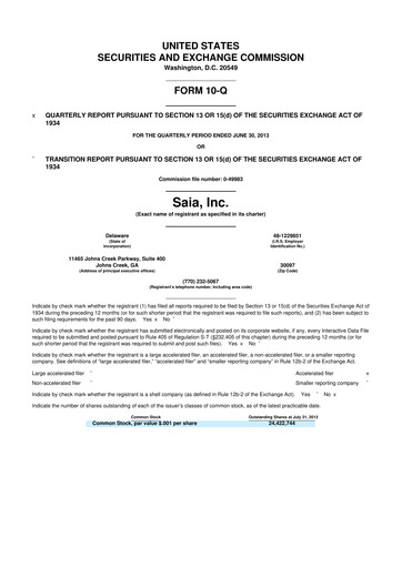 Thumbnail Saia
 10-Q Quarterly Report FY2013 