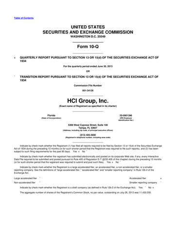 Thumbnail HCI Group
 10-Q Quarterly Report FY2013 