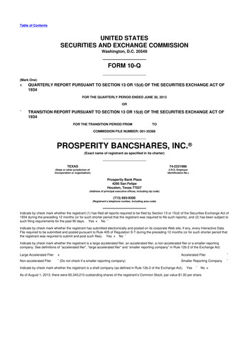Thumbnail Prosperity Bancshares
 10-Q Quarterly Report FY2013 