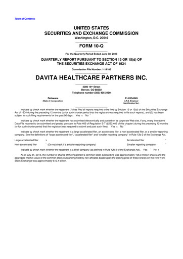 Thumbnail DaVita 10-Q Quarterly Report FY2013 