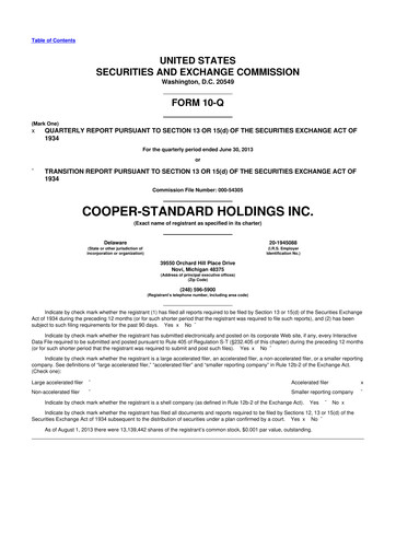 Thumbnail Cooper Standard 10-Q Quarterly Report FY2013 