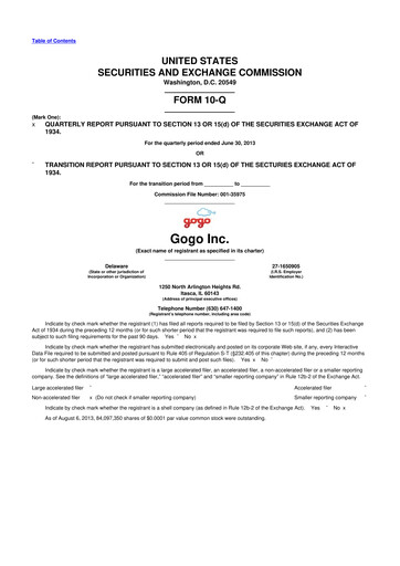 Vorschaubild Gogo Inflight Internet
 10-Q Quartalsbericht  