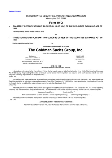 Thumbnail Goldman Sachs 10-Q Quarterly Report FY2013 