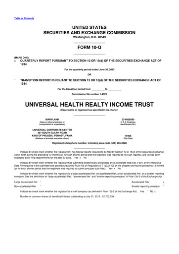 Thumbnail Universal Health Realty Income Trust 10-Q Quarterly Report FY2013 