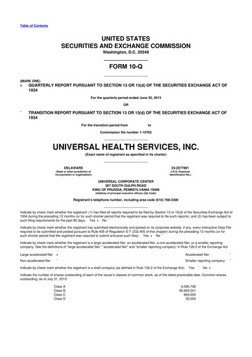 Thumbnail Universal Health Services
 10-Q Quarterly Report FY2013 