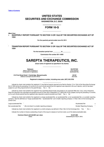 Thumbnail Sarepta Therapeutics
 10-Q Quarterly Report FY2013 