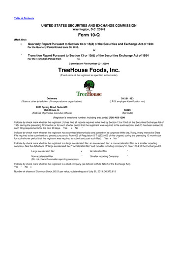 Miniature TreeHouse Foods
 10-Q Rapport trimestriel 2013 