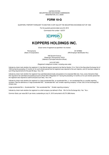Vorschaubild Koppers Holdings 10-Q Quartalsbericht 2013 