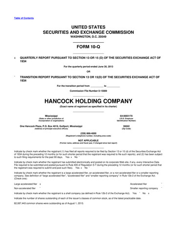Thumbnail Hancock Whitney 10-Q Quarterly Report FY2013 