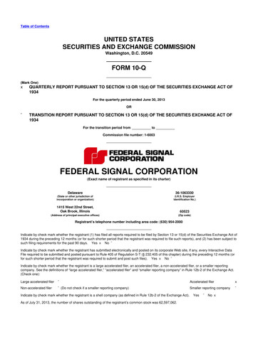 Thumbnail Federal Signal 10-Q Quarterly Report FY2013 
