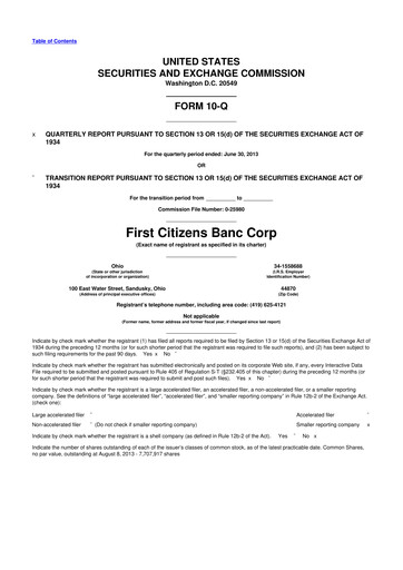 Thumbnail Civista Bancshares
 10-Q Quarterly Report FY2013 