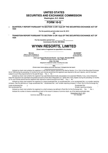 Thumbnail Wynn Resorts
 10-Q Quarterly Report FY2013 