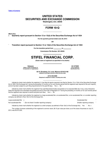 Thumbnail Stifel
 10-Q Quarterly Report FY2013 