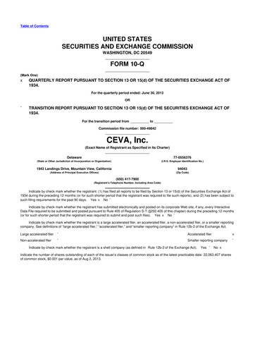 Vorschaubild CEVA
 10-Q Quartalsbericht 2013 