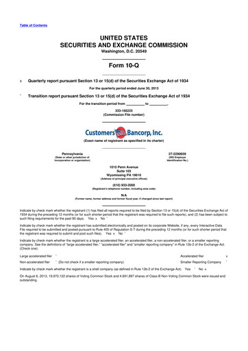 Thumbnail Customers Bancorp
 10-Q Quarterly Report FY2013 