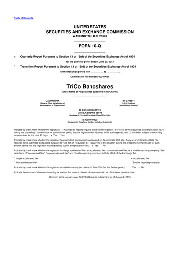 Thumbnail TriCo Bancshares 10-Q Quarterly Report FY2013 