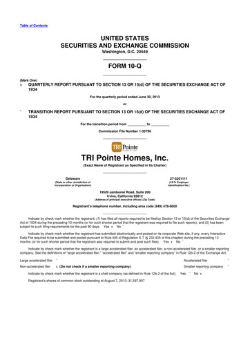 Thumbnail Tri Pointe Homes 10-Q Quarterly Report FY2013 