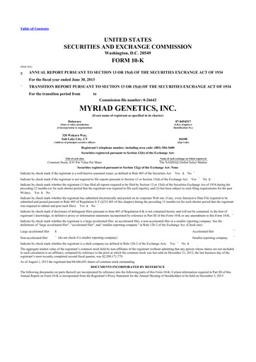 Thumbnail Myriad Genetics 10-K Annual Report 2013