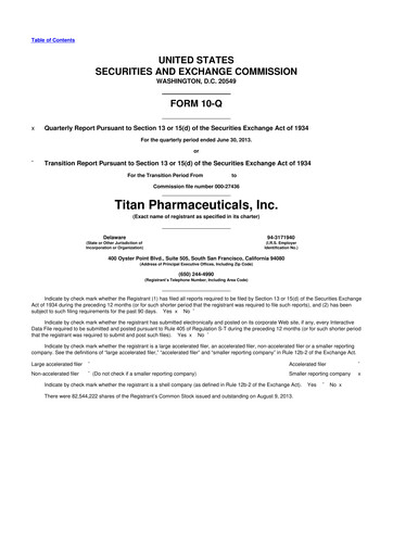 Thumbnail Titan Pharmaceuticals
 10-Q Quarterly Report FY2013 