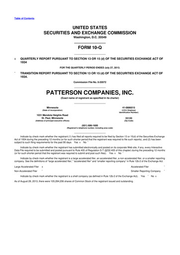 Miniature Patterson Companies
 10-Q Rapport trimestriel 2014 