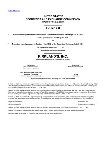 Thumbnail Kirkland's 10-Q Quarterly Report FY 