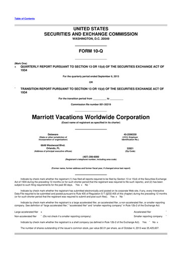 Thumbnail Marriott Vacations Worldwide 10-Q Quarterly Report FY2013 