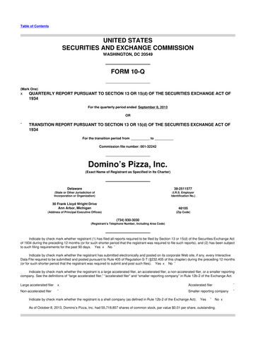 Thumbnail Domino's Pizza 10-Q Quarterly Report FY2013 