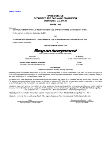 Thumbnail Snap-on 10-Q Quarterly Report FY2013 