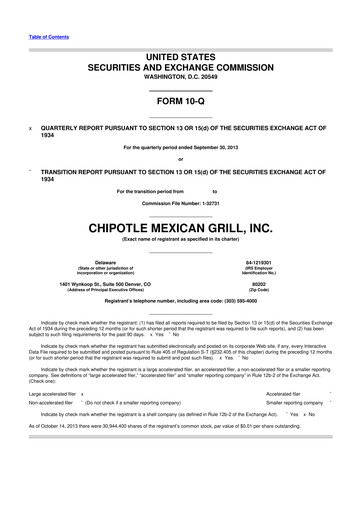 Thumbnail Chipotle Mexican Grill 10-Q Quarterly Report FY2013 