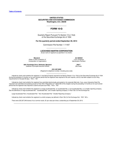 Thumbnail Lockheed Martin 10-Q Quarterly Report FY2013 