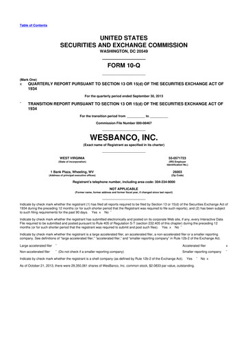 Thumbnail WesBanco 10-Q Quarterly Report FY 