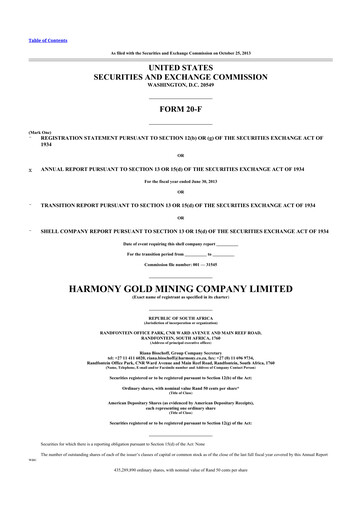 Thumbnail Harmony Gold 20-F Annual Report 