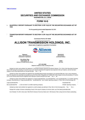 Thumbnail Allison Transmission
 10-Q Quarterly Report FY2013 